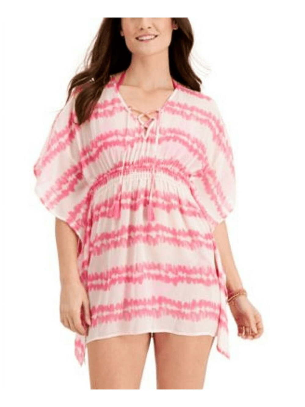 NWT Miken Rossie Pink Tie-Dye Striped Lace-up Swim Cover Up Dress Size L